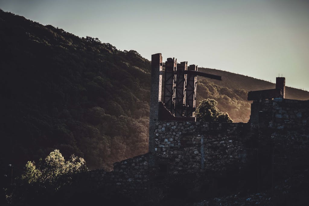 A dramatic view of ancient ruins in Sardegna, Italy at sunset.
